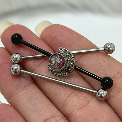 Surgical Steel 14 Gauge Industrial Barbell AB Opal Crescent Moon - photo 4