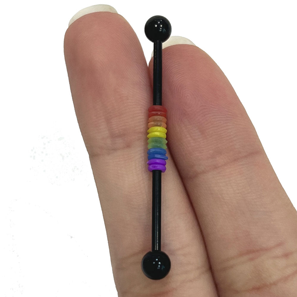 PVD Black Rainbow Surgical Steel 14 Gauge Industrial Barbell 38mm