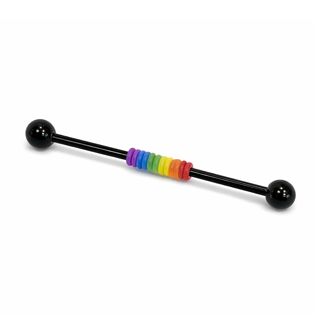 PVD Black Rainbow Surgical Steel 14 Gauge Industrial Barbell 38mm