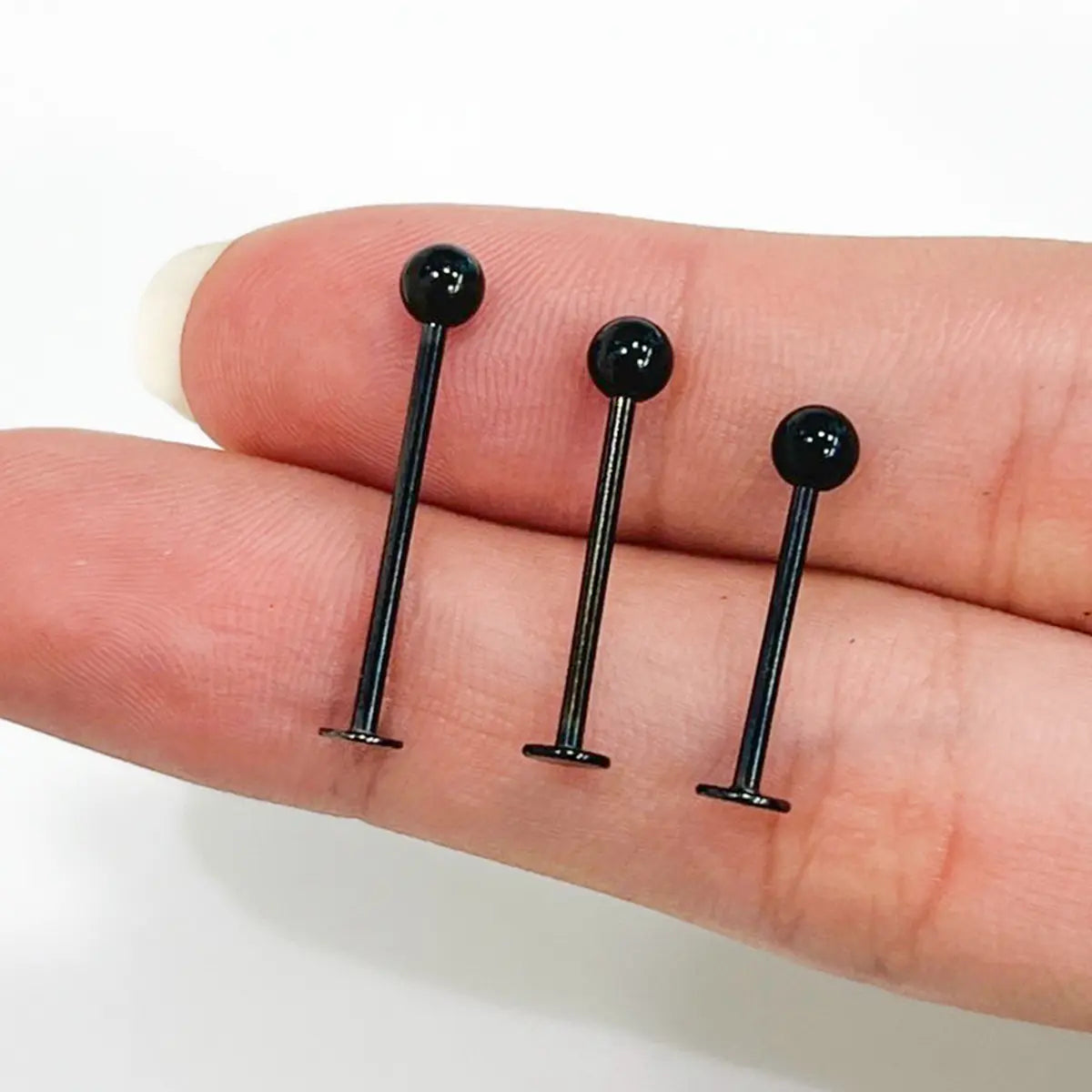 Surgical Steel 16 Gauge Black Flat Back Labret Stud