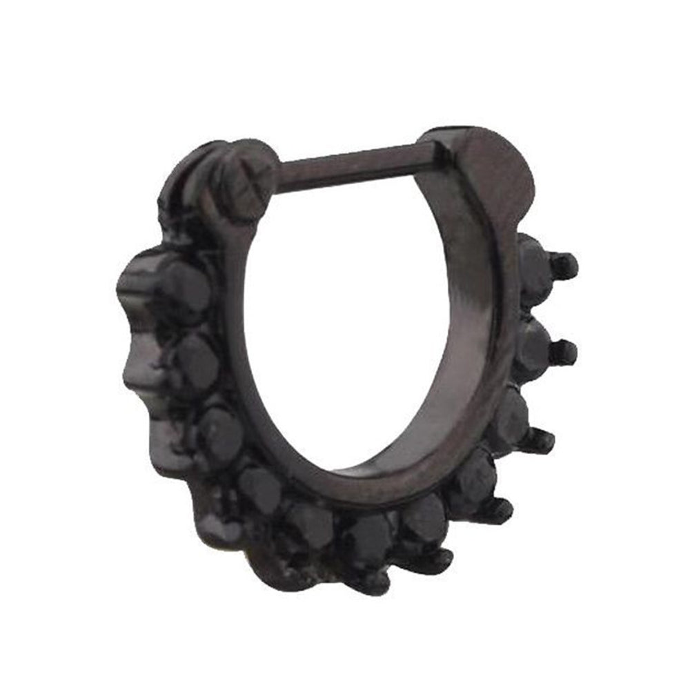 PVD Black Surgical Steel 16 Gauge Hinged Prong CZ Septum Clicker