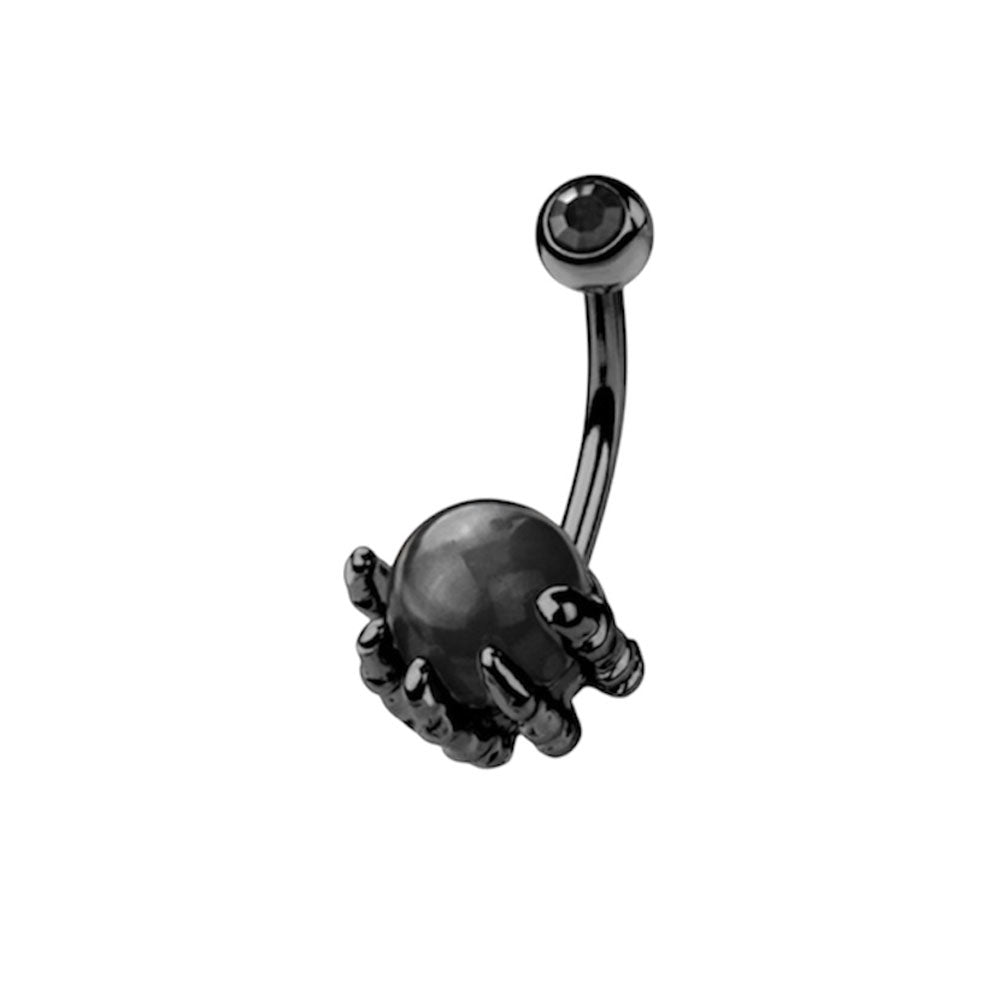 Surgical Steel Belly Ring 14G 10mm with Skull Hand Epoxy Ball - photo 4