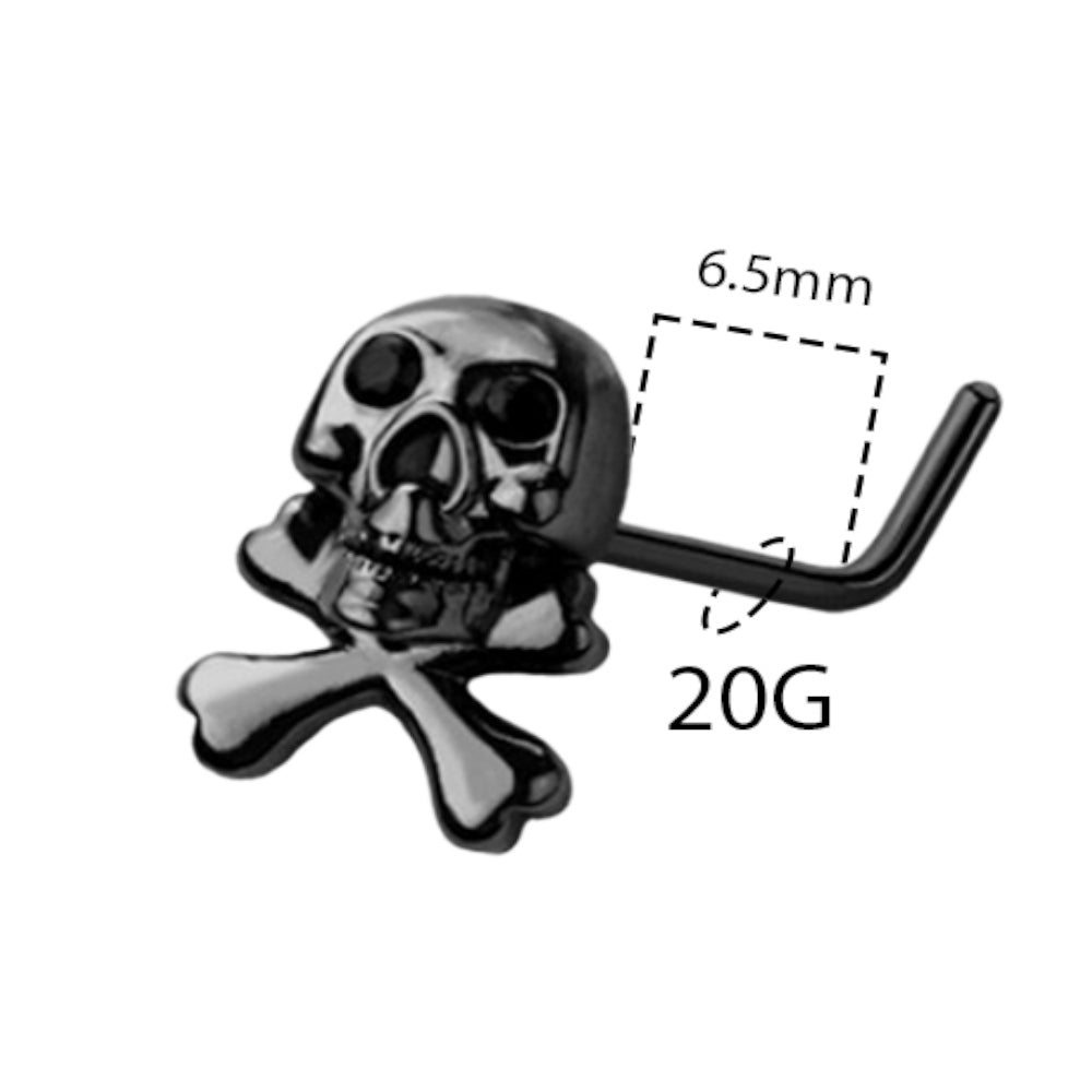 Surgical Steel Black PVD L-Shaped Nose Stud 20G 6.5mm with Skull - photo 3