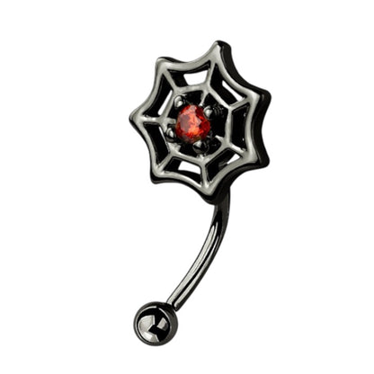 Surgical Steel 16 Gauge Curved Eyebrow Barbell with Red CZ Spider Web - photo 3