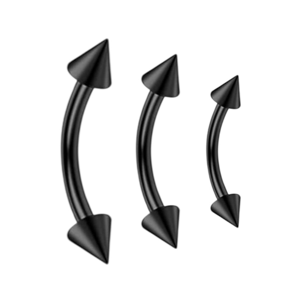 Surgical Steel 16 Gauge Curved Eyebrow Barbell with Black Spike