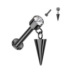 Titanium 16 Gauge Dangling Spike CZ Flat Back Labret Stud