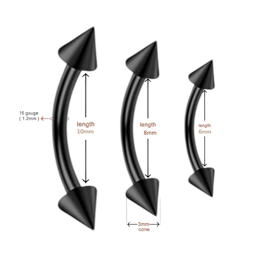 Surgical Steel 16 Gauge Curved Eyebrow Barbell with Black Spike - photo 2