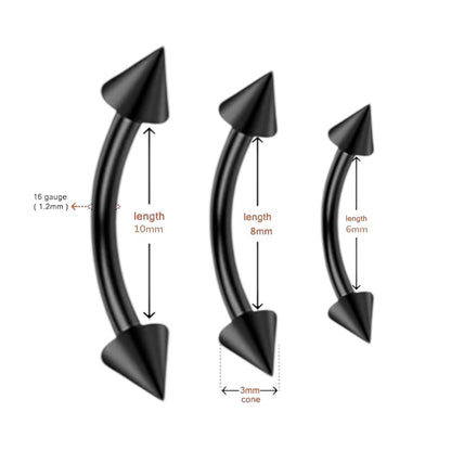 Surgical Steel 16 Gauge Curved Eyebrow Barbell with Black Spike - photo 2