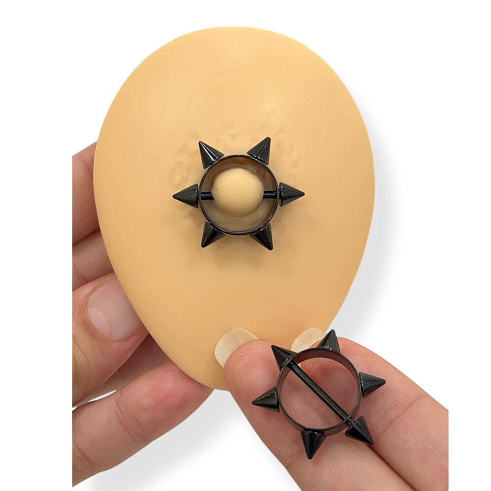 Surgical Steel 14 Gauge Nipple Shield with Black Spike Cone - Pair - photo 4