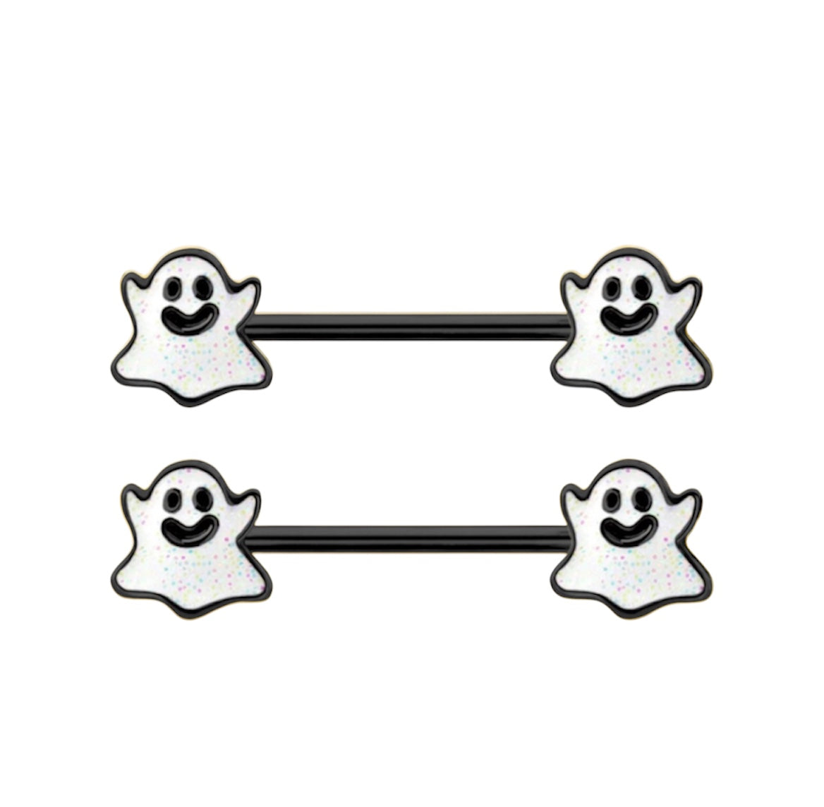 Surgical Steel Nipple Barbell 14G 14mm with Spooky Ghost Ends - Pair - photo 4