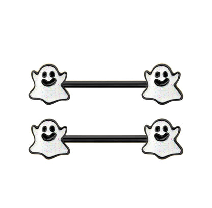 Surgical Steel Nipple Barbell 14G 14mm with Spooky Ghost Ends - Pair - photo 4
