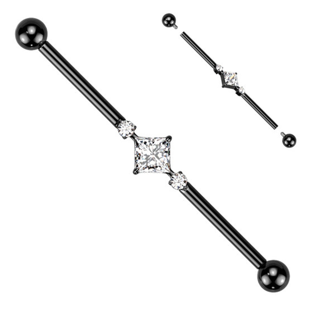 Titanium 14 Gauge Square CZ Industrial Barbell