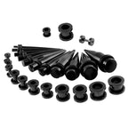 Black PVD Surgical Steel 14 to 00G Tapers & Screw Tunnels - 36 Pack