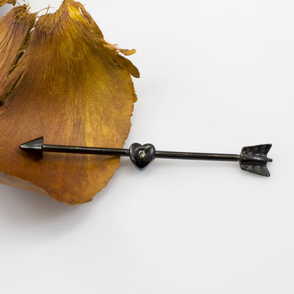 Surgical Steel 14 Gauge Industrial Barbell with PVD Black Arrow Heart - photo 3