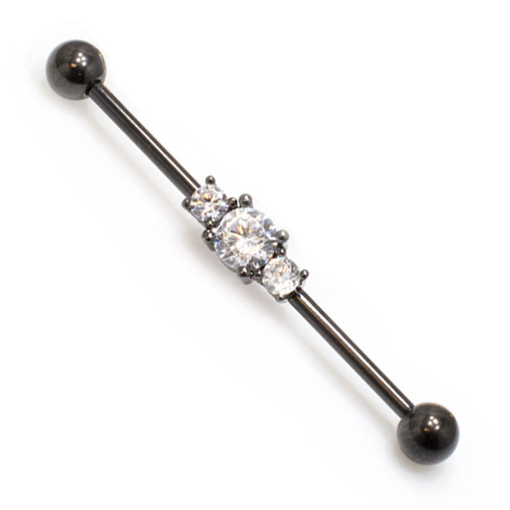 Surgical Steel 14 Gauge Industrial Barbell with Triple Clear CZ - photo 5