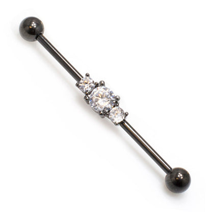 Surgical Steel 14 Gauge Industrial Barbell with Triple Clear CZ - photo 5