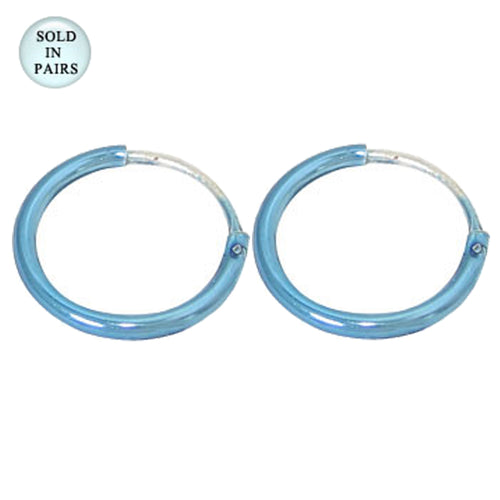 .925 Sterling Silver 20 Gauge PVD Blue Hoop Earrings 10mm - Pair