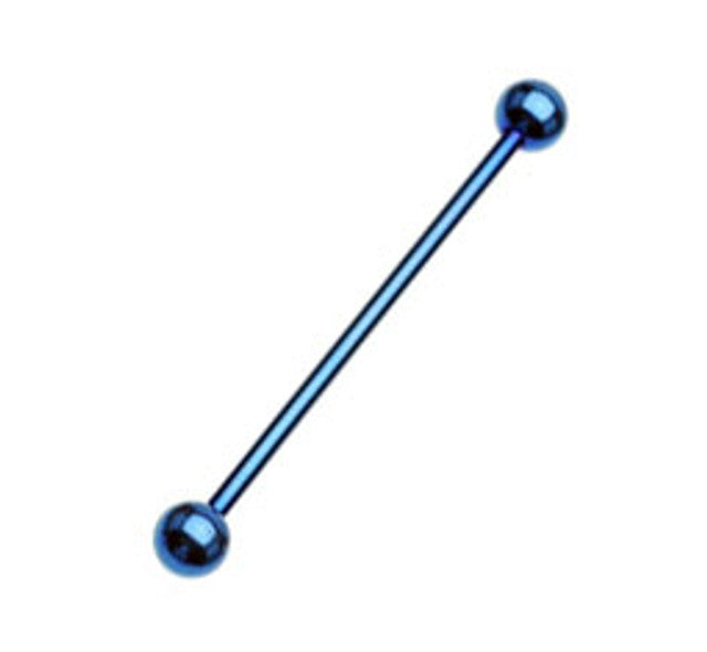 PVD Blue 14 to 16 Gauge Industrial Barbell with Ball End