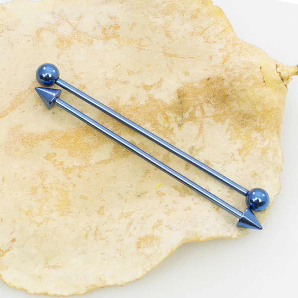 Surgical Steel 16 Gauge Industrial Barbell with Blue Spike - Pair - photo 3