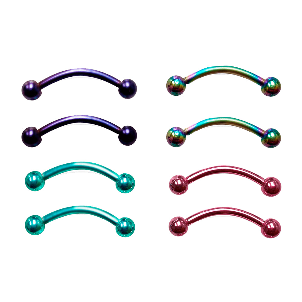 Surgical Steel 16 Gauge PVD Curved Barbell - 8 Pack
