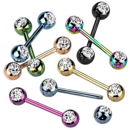 Surgical Steel 14 Gauge Nipple Barbell CZ with Ball - Pair