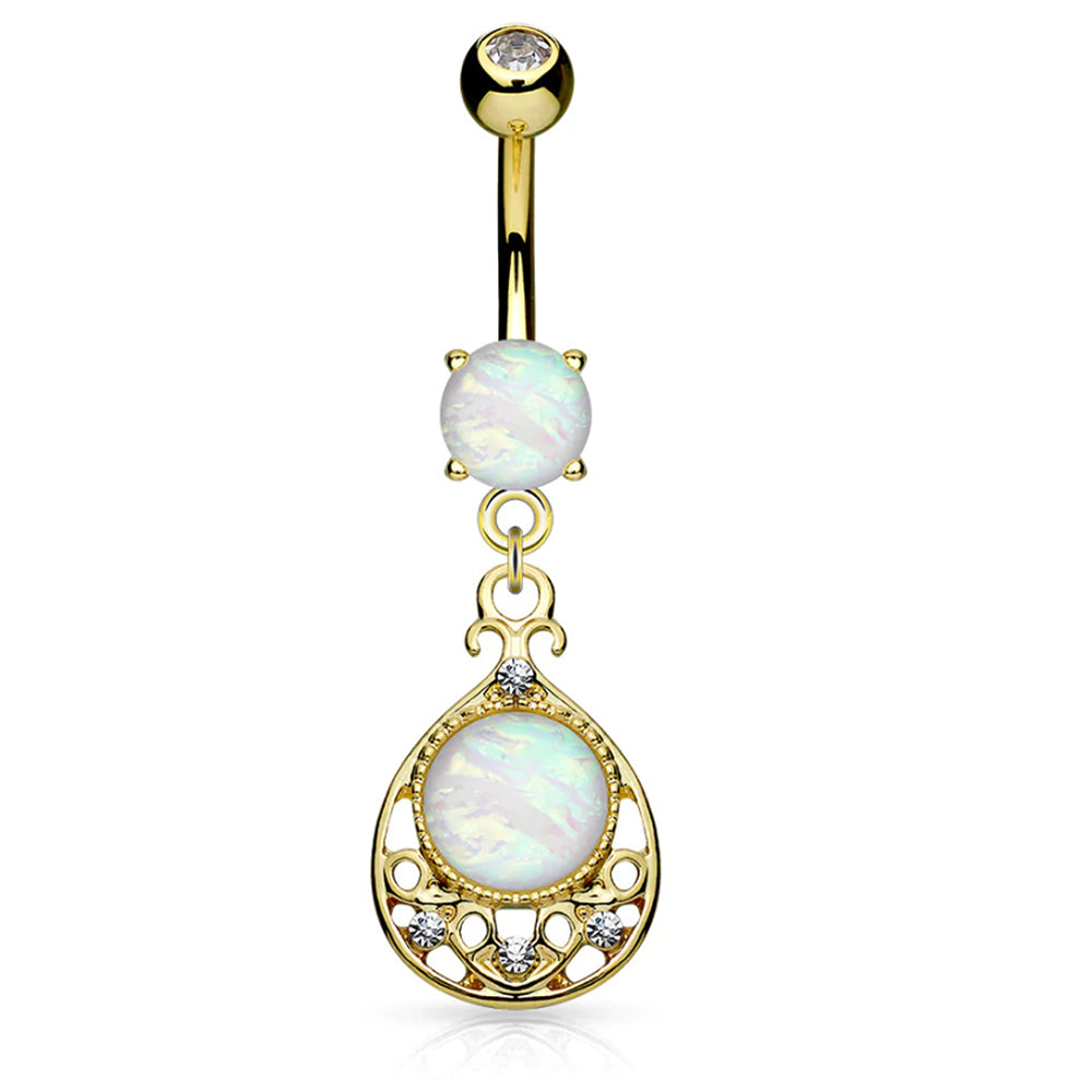Surgical Steel 14 Gauge Belly Ring with Filigree Opal - photo 3
