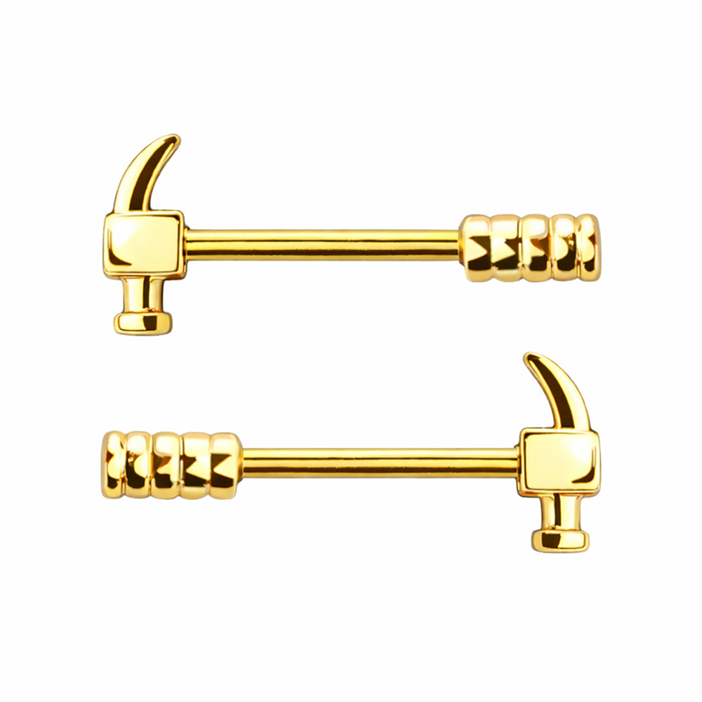 Surgical Steel 14 Gauge Nipple Barbell Rings with Hammer - Pair