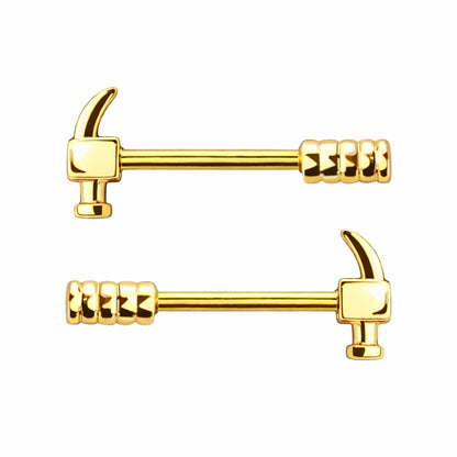 Surgical Steel 14 Gauge Nipple Barbell Rings with Hammer - Pair