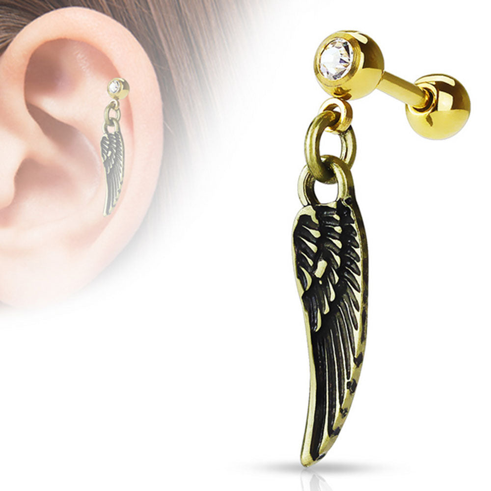 Surgical Steel 16 Gauge Cartilage Stud with Dangle Angel Wing CZ - photo 3