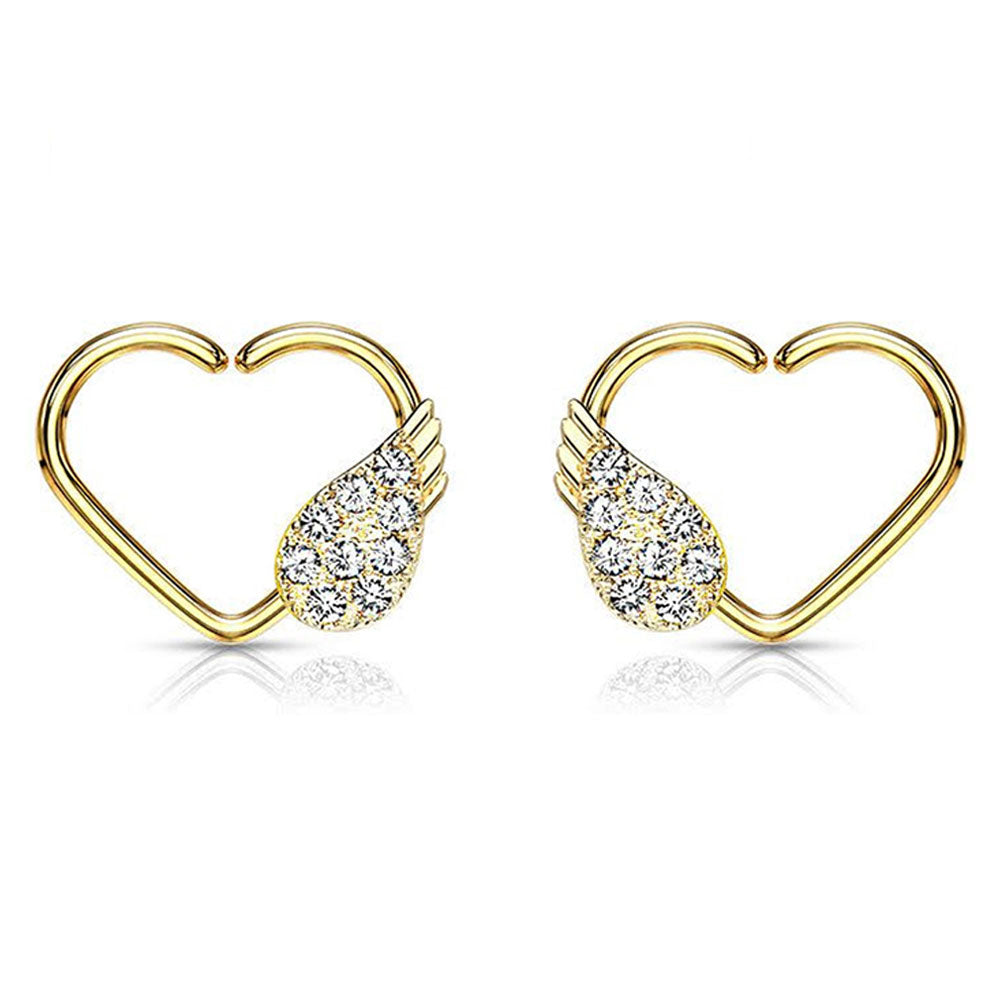 Surgical Steel 16 Gauge CZ Angel Wing Heart Bendable Hoop Ring - photo 6
