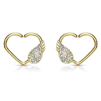 Surgical Steel 16 Gauge CZ Angel Wing Heart Bendable Hoop Ring - photo 6
