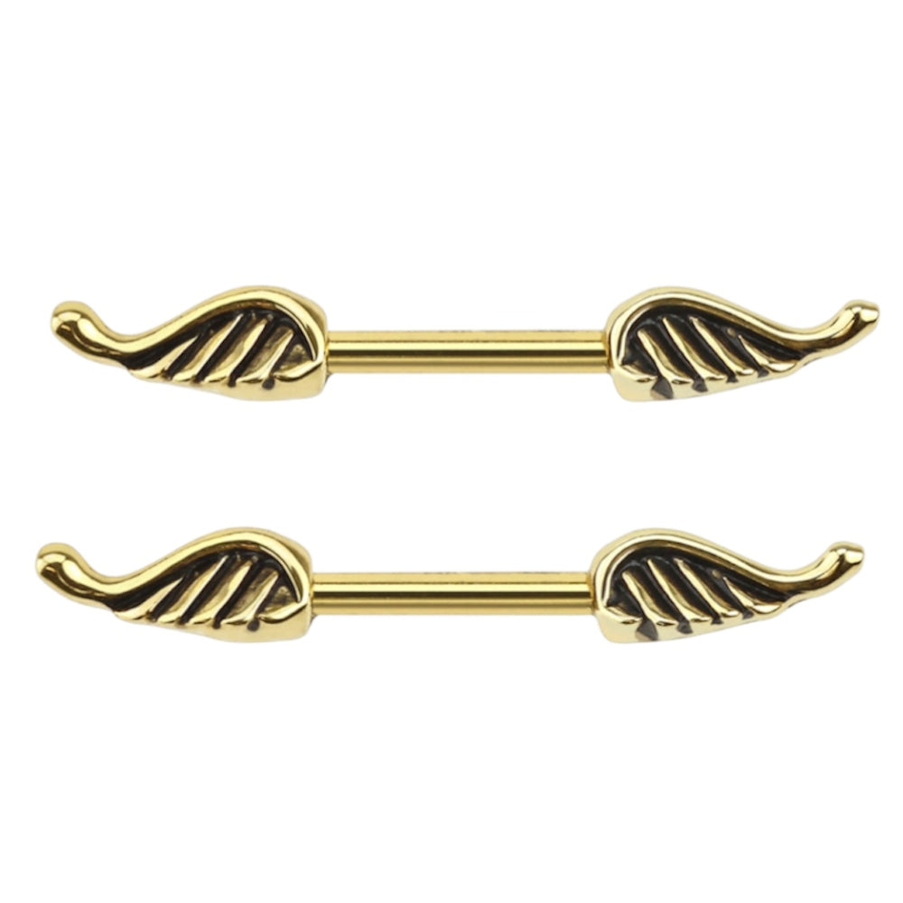 Surgical Steel 14 Gauge Nipple Barbell with Angel Wings - Pair - photo 2