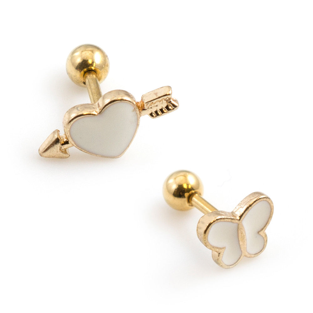 Surgical Steel 16 Gauge Cartilage Barbell Gold with Heart or Butterfly
