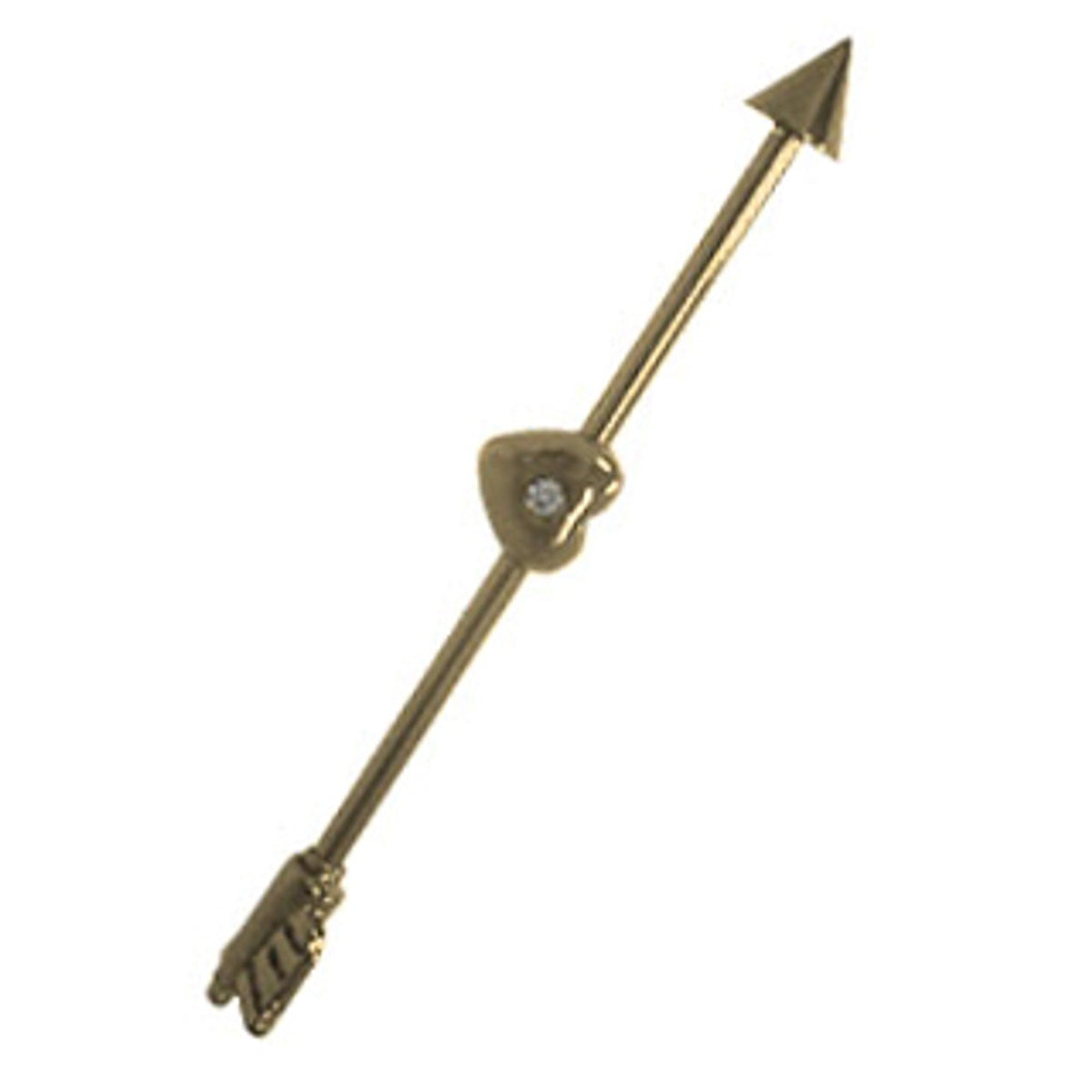 Surgical Steel 14 Gauge Industrial Barbell with Gold Heart Arrow