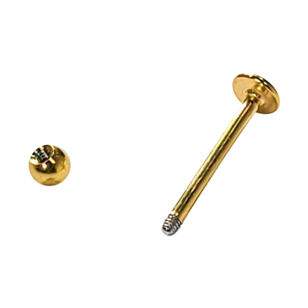 Surgical Steel Flat Back Labret Stud 16G 12mm with PVD Gold Ball - photo 2
