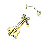 Titanium 16 to 20 Gauge Beaded Ball Cross Flat Back Labret Stud