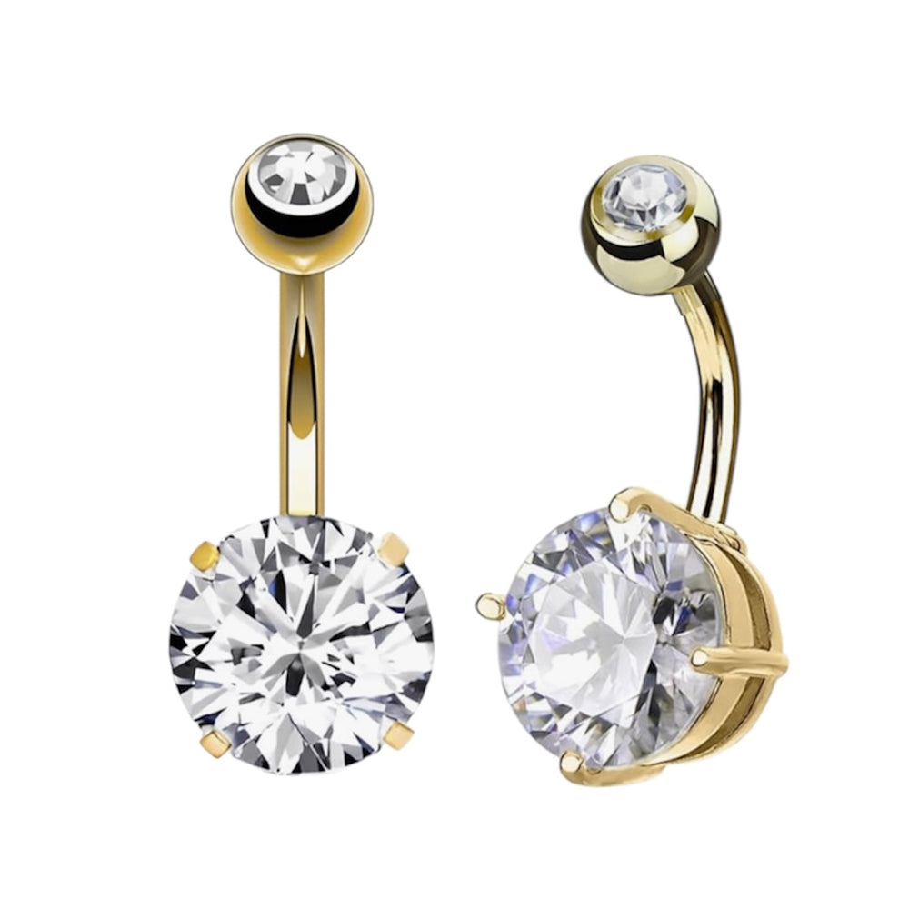 Surgical Steel 14 Gauge Curved Belly Ring with Prong CZ - photo 6