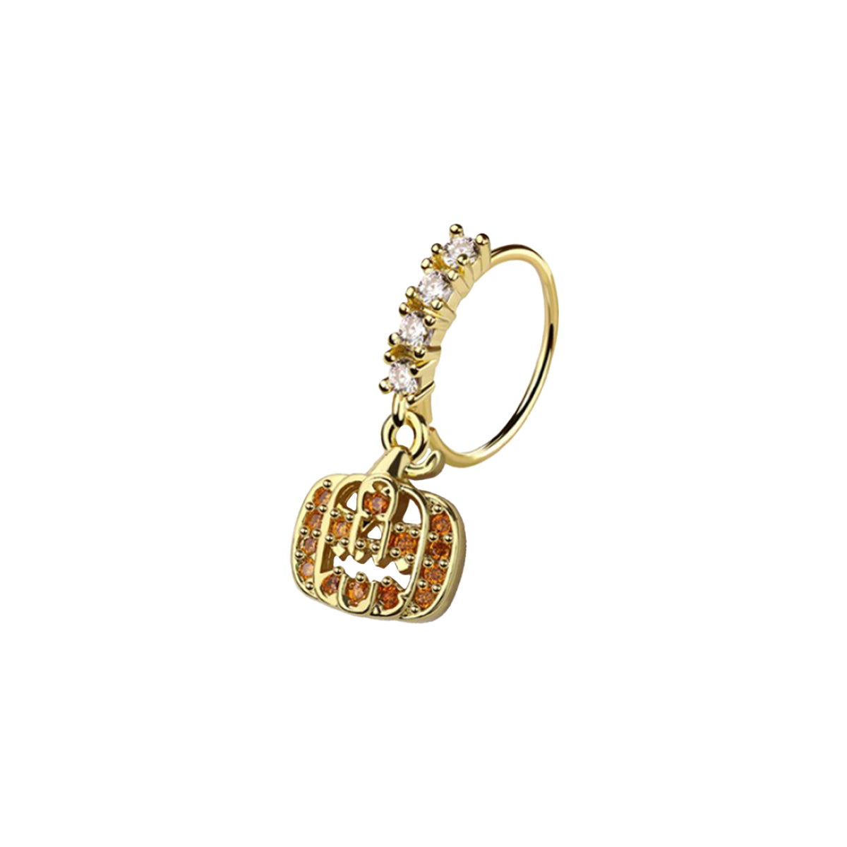 Surgical Steel Bendable Nose Ring 20G 9mm with Paved CZ Ghost Pumpkin - photo 6