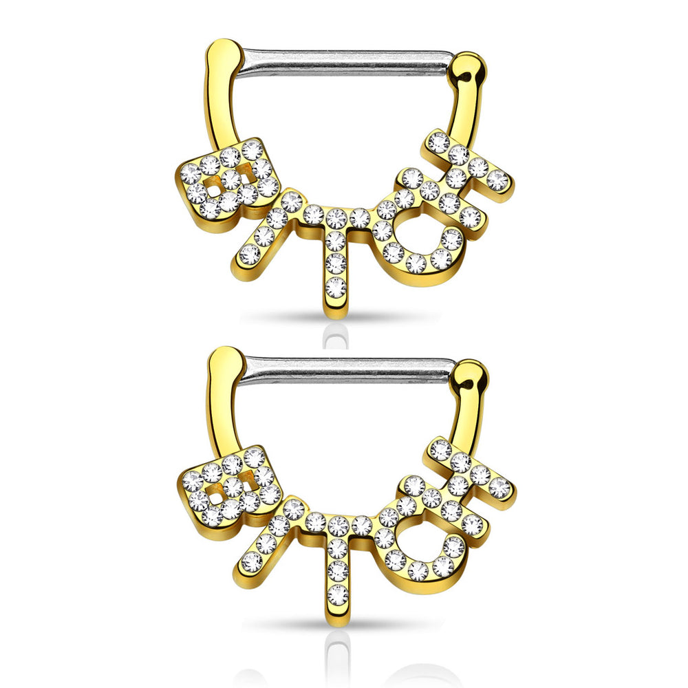 Surgical Steel 14 Gauge Paved CZ Bitch Nipple Shield 12mm - Pair