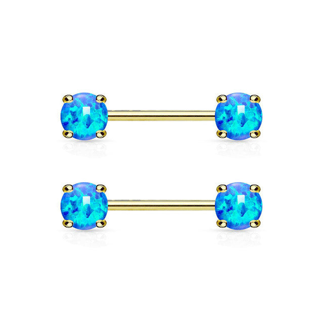 Surgical Steel 14 Gauge Opal Nipple Barbell - Pair