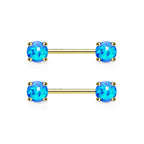 Surgical Steel 14 Gauge Opal Nipple Barbell - Pair