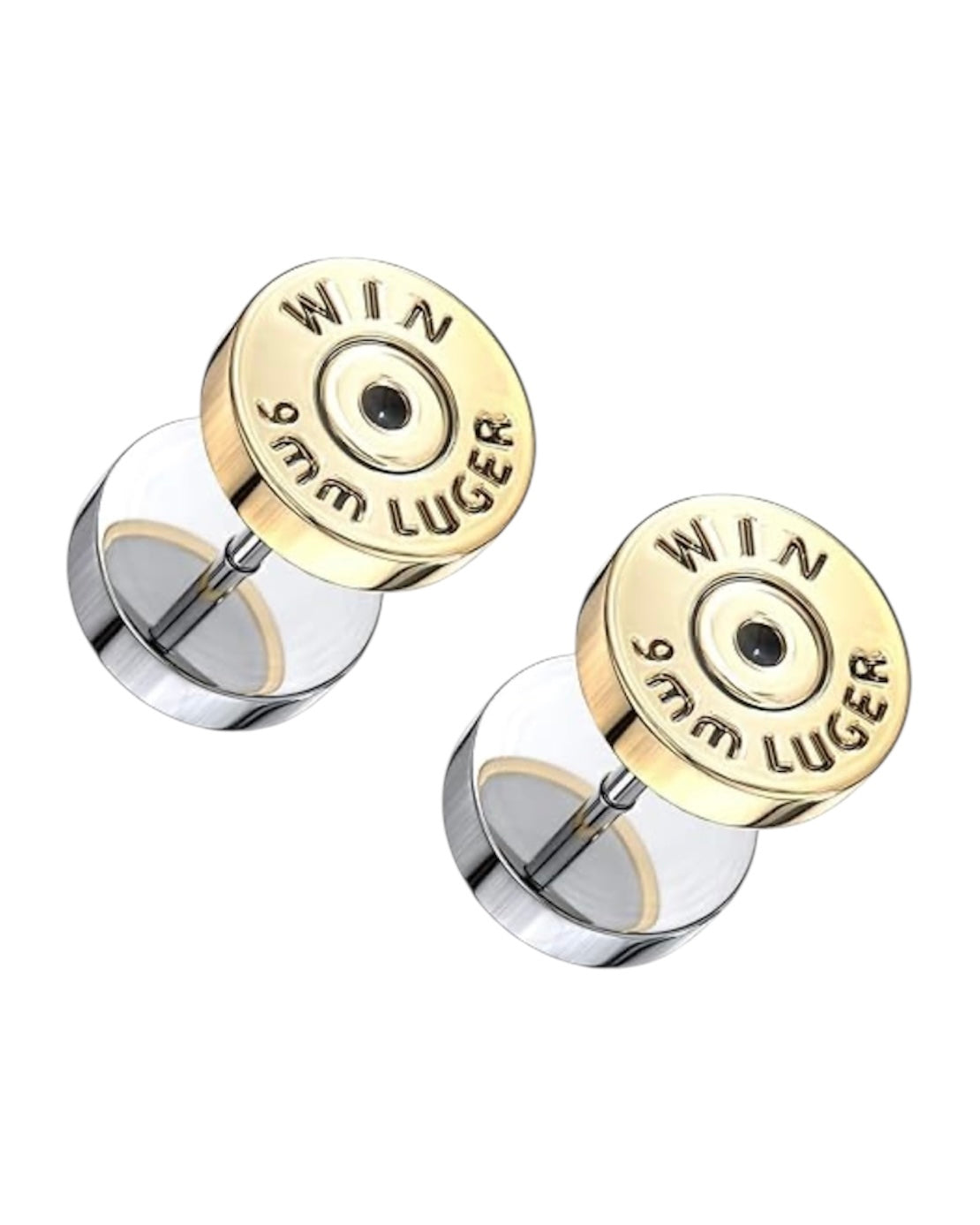 Surgical Steel 16 Gauge Fake Plugs with PVD Gold Bullet Backs - Pair