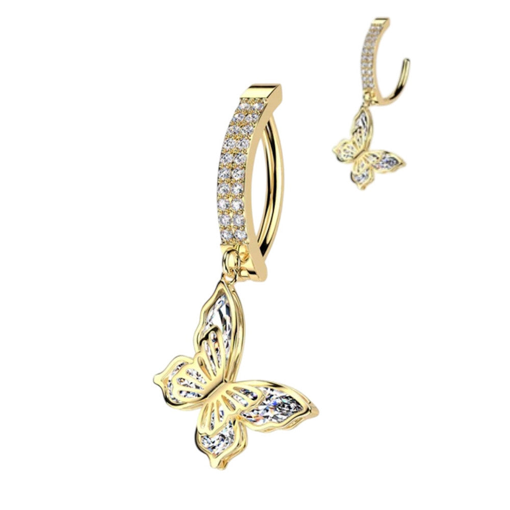Surgical Steel Hinged Belly Ring 14G 11mm with CZ Butterfly Dangle - photo 5