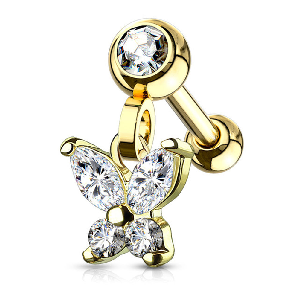 Surgical Steel 16 Gauge Tragus Barbell with CZ Butterfly Dangle - photo 5
