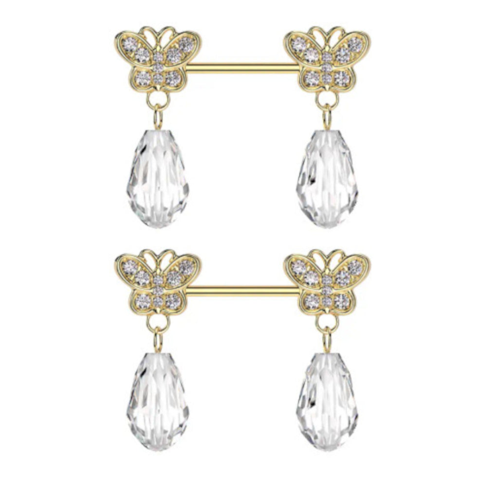 Surgical Steel Nipple Barbell 14G 12mm with Butterfly CZ - Pair - photo 5