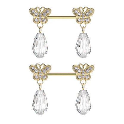 Surgical Steel Nipple Barbell 14G 12mm with Butterfly CZ - Pair - photo 5