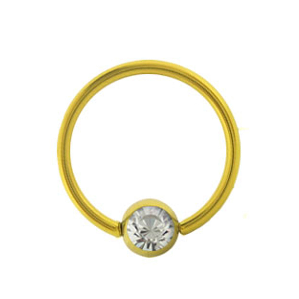 Surgical Steel 14 to 18 Gauge Gold Captive Bead Ring with CZ