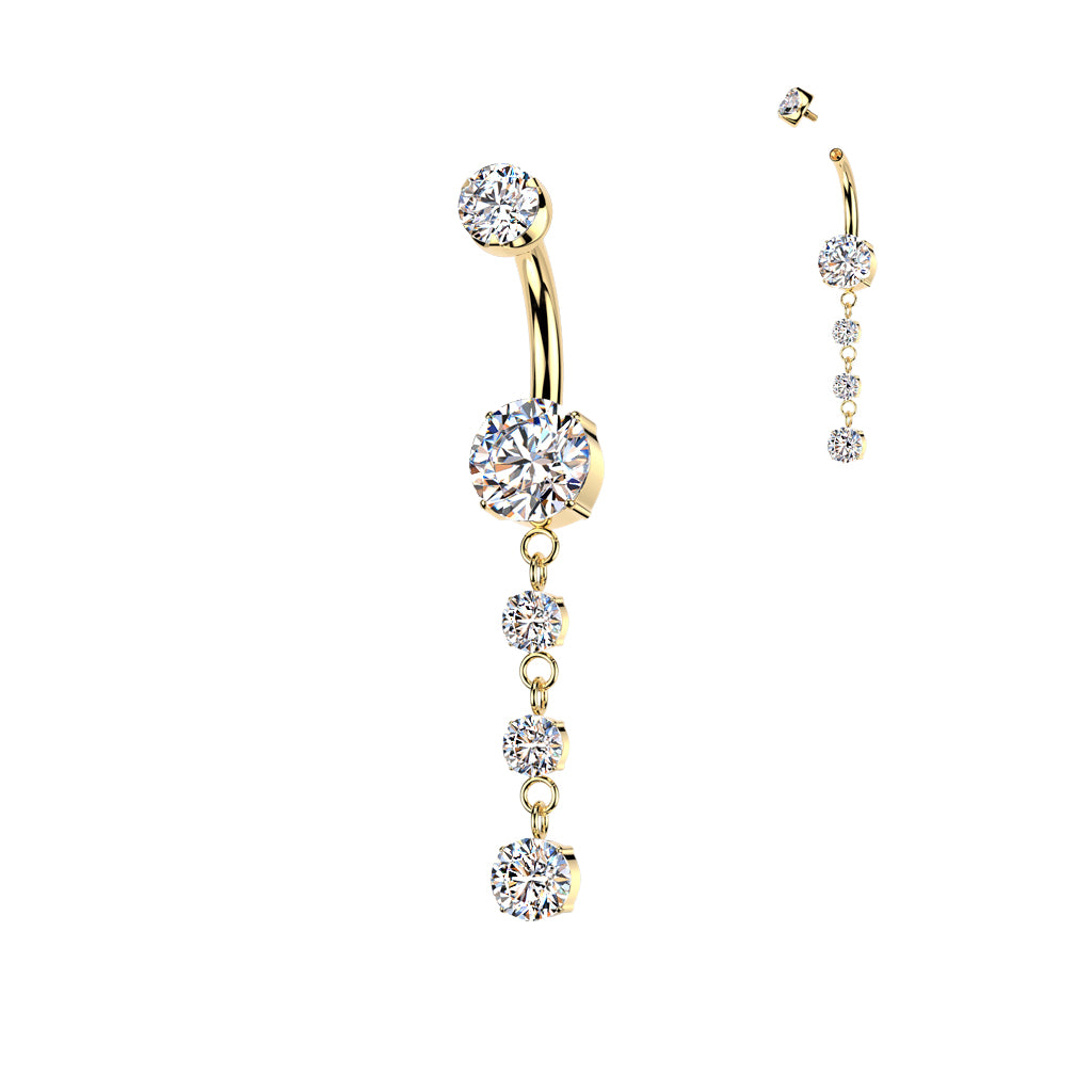 Titanium Belly Ring 14G 10mm with Triple Dangle CZ - photo 4