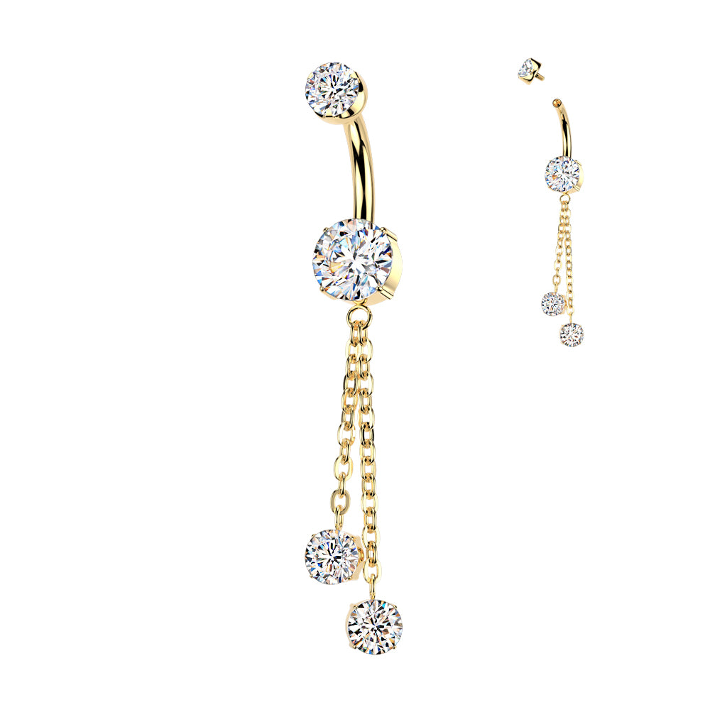 Titanium Belly Ring 14G 10mm with Double Chain Dangle CZ - photo 4