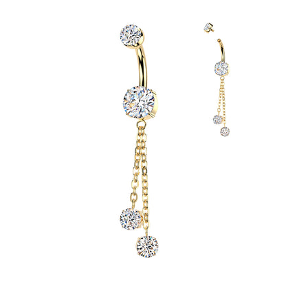 Titanium Belly Ring 14G 10mm with Double Chain Dangle CZ - photo 4
